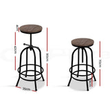 Artiss 3x Bar Stool Backless Swivel Counter Barstools 70-90cm Seat Height Adjustable Industrial BA-TW-V17-T14134-BKX3