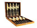 4Set / 16PCS Gold Royal Court Cutlery Set - Vintage Hollow Engraved 410 Stainless Steel Dinnerware V888-ELOSUNG42104