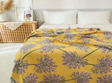 Yellow & Purple Floral Woven Throw Blanket - Chic Botanical Print with Tassels, Cotton Blend Sofa & V888-ELOSUNG32001