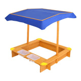 Keezi Kids Sandpit Wooden Sandbox Sand Pit with Canopy Water Basin Toys 103cm SAND-CANOPY-WATER