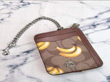 2 Pack Women's Mini Zip Card Holder & Coin Purse with Keychain Signature Banana & Red Cherry Print V888-ELOSUNG41464