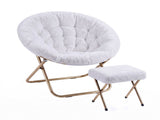 Artiss Comfy Saucer Chair Soft Faux Fur Foldable Accent Chair with Ottoman White XFBS-AR-SAUWOT-WH
