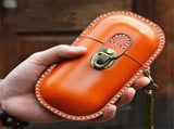 Handmade Leather Eyeglass Case Hard Shell Retro Men And Women Sunglasses Nearsighted Glasses Hooks V1192-AZ-W-5561
