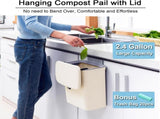 Hanging Kitchen Compost Bin with Lid for Cabinet Door or Wall, No-Drill Adhesive Mount, Odor-Proof & V1107-CS-GBSLJTM