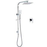 Chrome Twin Square Shower Set 8" Rain Shower Head 3 Function Handheld Rail Arm Mixer V1233-C7121SHS002M4CKSS108KSQ201CR