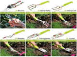 Green 9-Piece Floral Garden Tool Set for Women Complete Gardening Kit with Tote Bag, Pruners, and V888-ELOSUNG17700