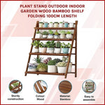 Plant Stand Outdoor Indoor Garden Wood Bamboo Shelf Folding 100CM Length V63-837771