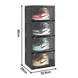 SOGA 4 Tier Black Portable Shoe Organiser Sneaker Footwear Folding Plastic Bin Stackable Storage Box SHOEA8004BLK