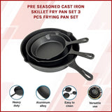 Pre Seasoned Cast Iron Skillet Fry Pan Set 3 Pcs Frying Pan Set V63-835331