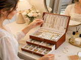 Brown Large Lockable Jewellery Box with 3 Drawers PU Leather Jewellery Organiser Case for Rings V888-ELOSUNG54214