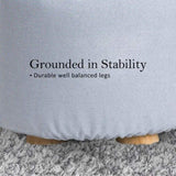 Fabric Ottoman Round Wooden Leg Foot Stool - LIGHT BLUE V274-FT-GQST01-LBU