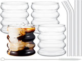4 Pcs Creative Glass Cups Vintage Drinking Glasses Ribbed Glassware Aesthetic Cups Entertainment V1369-AZ3-W-07151