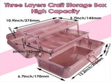 Glitter Pink & Craft Tool Storage Box,3-Layer Stackable Carry Tackle Box Sewing Organizer for Art V1369-AZ3-W-08413