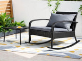 Gardeon 2PC Rocking Chair Table Wicker Outdoor Furniture Patio Lounge Setting ODF-ROCK-E-CHTB-BK