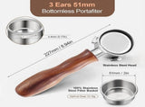 51mm Bottomless Portafilter with Screen, 3 Ears Stainless Steel Professional Espresso Portafilter V1366-AZ2-W-14649