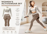 M size Women's 2-Piece Running Yoga Set - White Colorblock Zip Jacket and coffee Faux Two-Layer V888-ELOSUNG53853