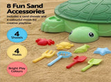 Keezi Kids Sandpit Turtle Sandbox Toys with Umbrella Lid Green 8 Accessories 3 SAND-TURTLE-GN