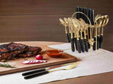 Cutlery Set Black Gold Rimmed Ceramic Stainless Steel Spoons Forks Cutting Tools for Steak Western V1294-YM0901-YM888TM01-24-CB005-B5-0076