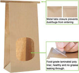 Bakery Bags with Window 100pcs 4.5x2.36x9.6 Inches Window Tin Tie Tab Lock Kraft Brown Paper Bags V1258-DP02-WO-144