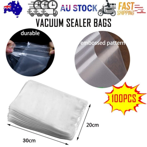 100X Vacuum Sealer Bags Precut Food Storage Saver Heat Seal Cryovac BPA-Free 20x30cm V201-W12783749