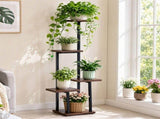 Artiss 5-Tier Plant Stand Indoor Outdoor, Metal & Wood Pot Plant Shelf, Tall Display Rack for PS-5T-WOOD-DW