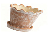 Scalloped Wavy Rim Planter Pot, Vintage Terracotta Flower Pot with Drainage Saucer, Perfect for V1192-AZ-W-24570