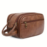 Large PU Leather Toiletry Bag with Dual Zip Compartments and Carry Handle for Travel, Cosmetics and V1189-LC-KF-00035