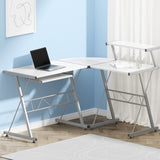 Artiss Computer Desk L-Shape Keyboard Tray Shelf White MET-DESK-117-WH