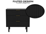 Sarantino Evelyn Bedside Table with 3 Drawers - Black CBT-689-03-BK