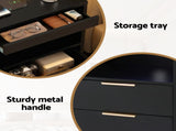 Artiss Bedside Table LED Nightstand Charging Station 2 Drawers - Black FURNI-N-BS05-LED-BK