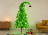 Christabelle 1.8m 6ft Gremlin Christmas Tree Pre Lit Green White LED Curved Top Red Bauble Arti 112_HZG6