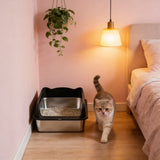 Stainless Steel Cat Litter Box Semi Enclosed High Sides Antis Scatter Odor Control Kitty Litter Pan V1366-AZ2-W-19830