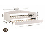 Artiss King Single Daybed Velvet Trundle Bed Frame Tufted Guest Bed BFRAME-G-BELLA-KS-WH-ABC