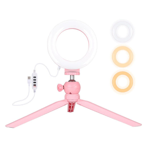 12Cm Led Ring Light With Usb 3 Modes Dimmable Cold Shoe Tripod Ball Head - Pink V562-F1903TKP