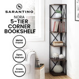 Sarantino Nora 5-Tier Corner Bookshelf - Walnut Black RCK-145-03-WLB