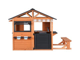 Keezi Kids Pretend Kitchen Wooden Cubby House Outdoor Playhouse Side Bench PLAY-WOOD-HOUSE-LW-AB