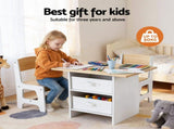 Keezi Kids Table and 2s Set Wooden Activity Table wit 2 Storage Drawers, Toddler Table and KTC-G-MS-NT