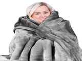 Laura Hill 600-GSM Mink Blanket Queen Size Double-Sided Soft Plush Bed Faux Throw Rug Silver MINK-SL