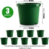 3 Gallon Plastic Nursery Pots, 10 Inch Round Plant Pots with Drainage Holes, 10 Pack Planting Pot V1258-DP02-C-1474