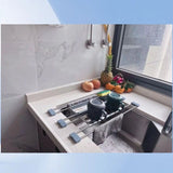 Expandable Kitchen Sink Caddy with Durable ABS and Stainless Steel Construction, Adjustable Length V1341-ZY-6RUXR2PE-GREY3PCS