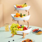 CARLA HOME 3-Tier Plastic Fruit Bowl Basket with Bamboo Stand for Kitchen Counter, Snack Tray, V178-36196