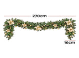 Jingle Jollys 2.7M Christmas Garland 8 Mode LEDs Timing 200 Tips Flowers Balls XM-C-GAR-FLW-9FT-GD-LED