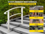 3-Step Handrails for Outdoor Steps Fits 1 or 3 Steps Matte White Stair Rail Wrought Iron Handrail V952-LTFS3BBSLG0000001V0