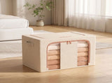 Foldable Storage Box with Clear Window Linen Fabric Clos Organizer Bin with Handles and Zipper Lid V1370-AZ4-09421