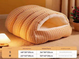 M size Orange Plaid Cave Bed Winter Warm Enclosed Pet House Cozy Sleeping Bag Semi-Enclosed V888-ELOSUNG50370