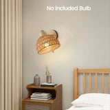 Rattan Wall Sconces Retro Japanese Style Bedside Wall Lamp for Bedroom Living Room Wall Light Zipper V1192-AZ-W-23783