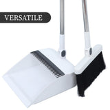 Foldable Broom and Dustpan Set with Detachable Stainless Steel Handle Nonstick Bristles White for V1366-AZ2-W-19570