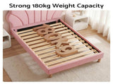 Artiss Single Bed Frame Scallop Upholstered Headboard Pink Velvet Platform Base Support up to 180kg BFRAME-G-ROSY-S-PK-AB