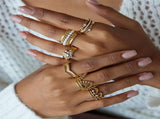 6-Piece Vintage Gold-Plated Stainless Steel Ring Set for Women - Waterproof Hypoallergenic Stackable V888-ELOSUNG52379