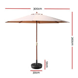 Instahut 3m Outdoor Umbrella w/Base Pole Umbrellas Garden Sun Stand Deck Beige UMB-POLE-3-H-BG-BASE